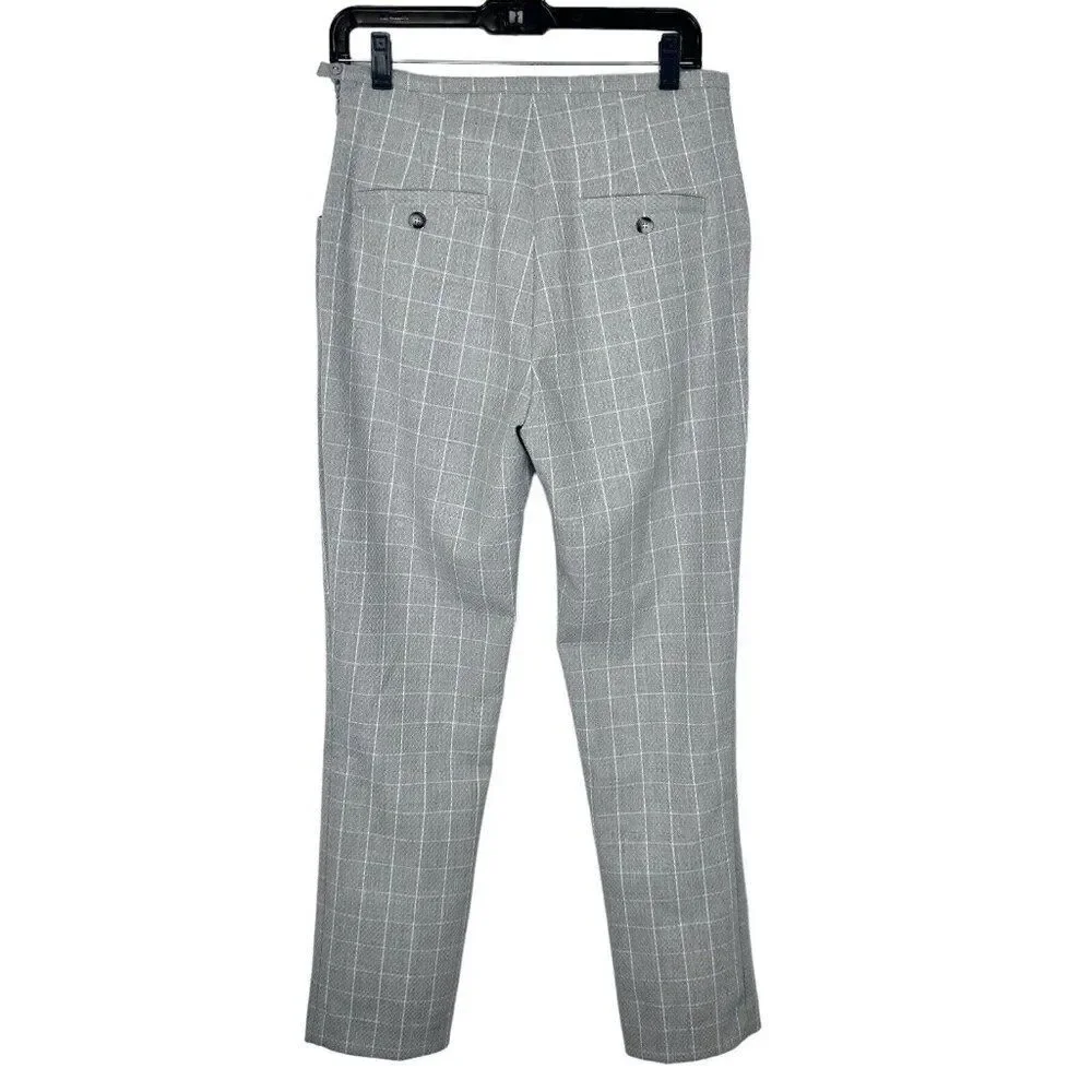 Anthropologie Skinny Trousers Grey Plaid Cropped Pants Women’s 6 TALL Pockets - Picture 8 of 13